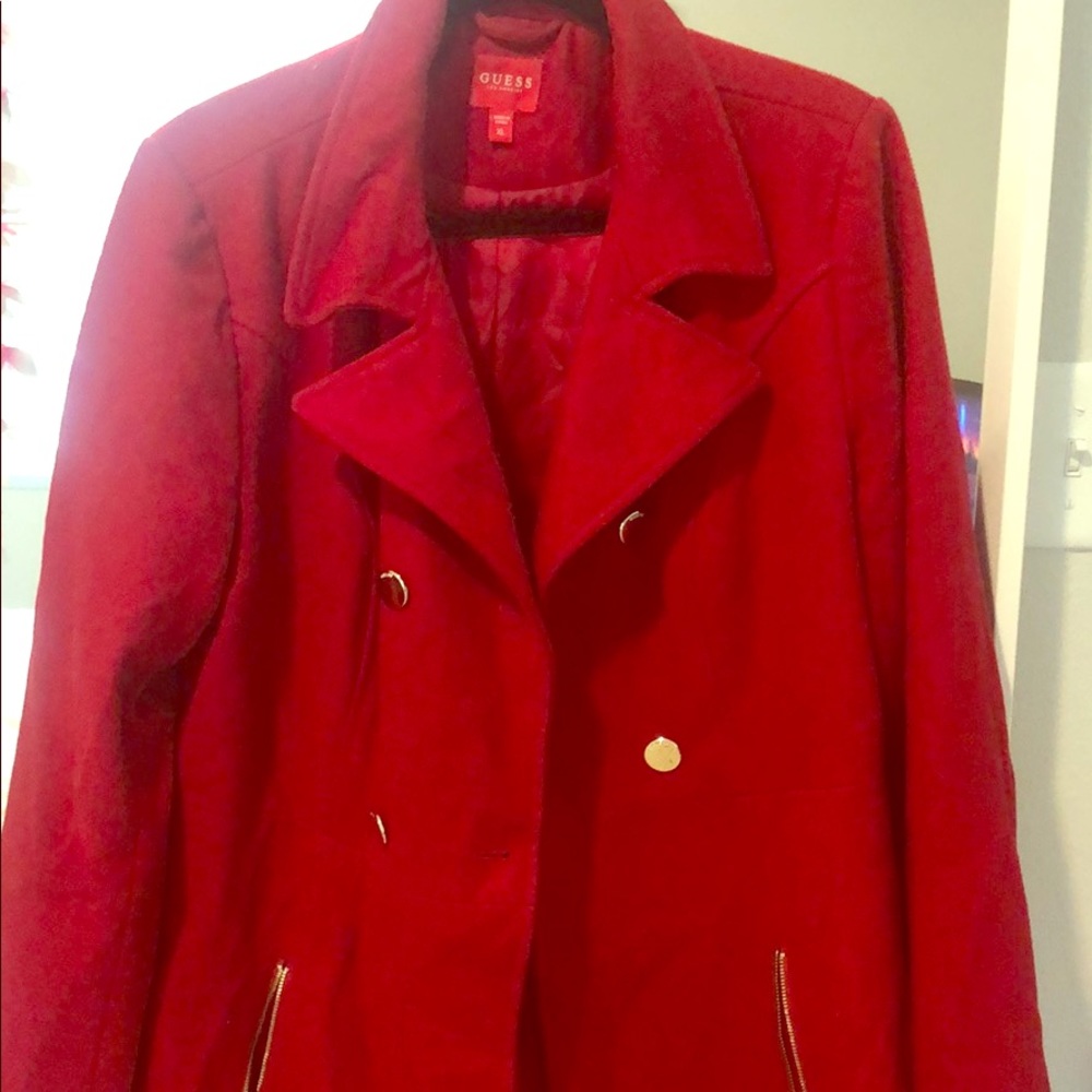 Guess red pea coat